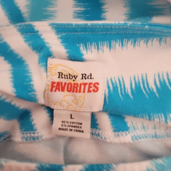Ruby Rd Womens Largepullover Top Teal And White 3/4 Sleeves - Picture 3 of 3